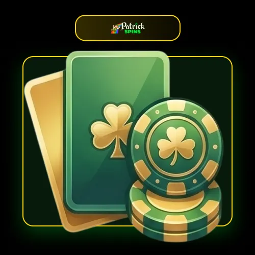 Table games on Patrickspins with European Roulette, Blackjack, and Baccarat.