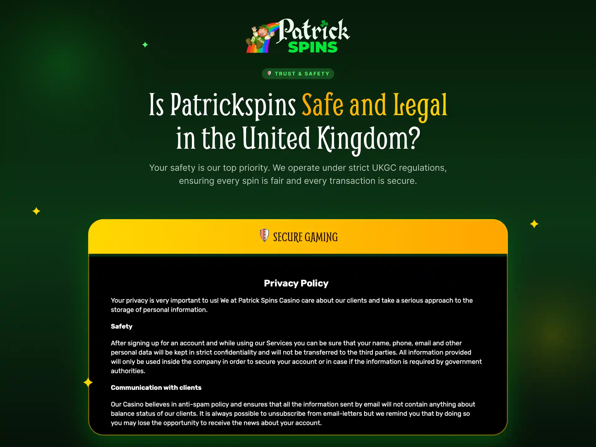 Patrickspins is safe and legal in the United Kingdom with official license and data protection.