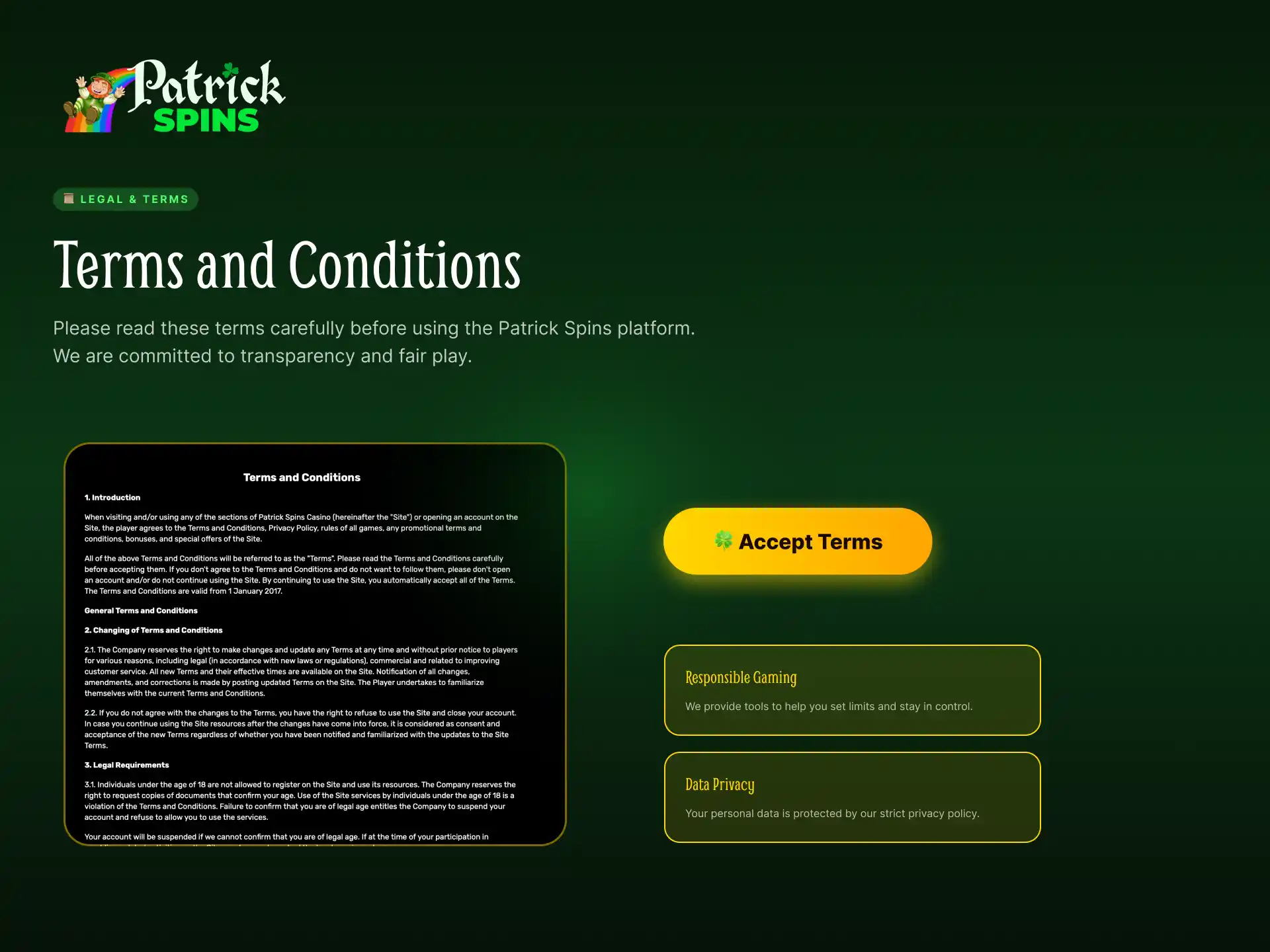 Terms and conditions for using Patrickspins sportsbook and casino in the UK.