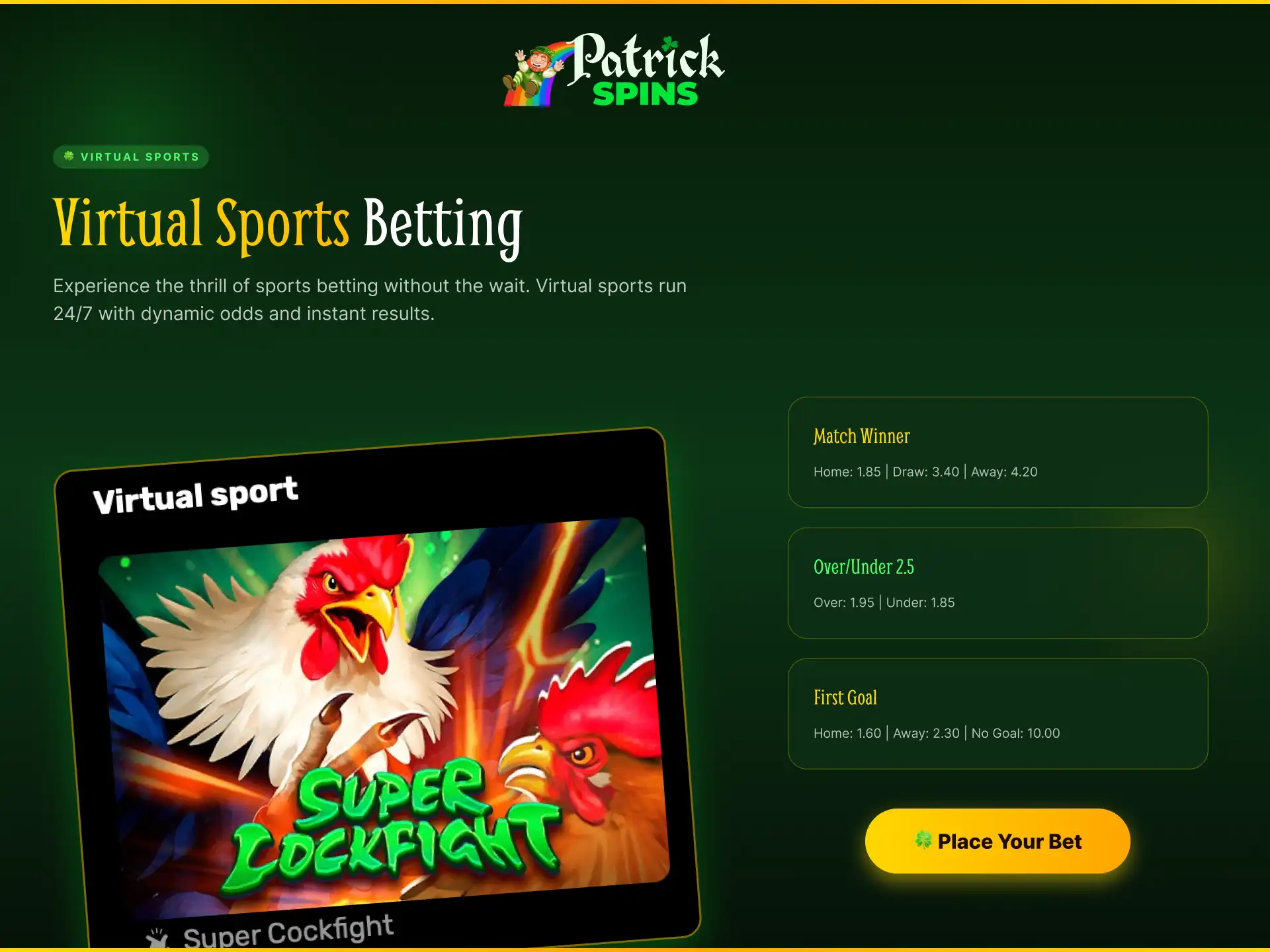 Virtual sports betting at Patrickspins with fast results and realistic simulations.