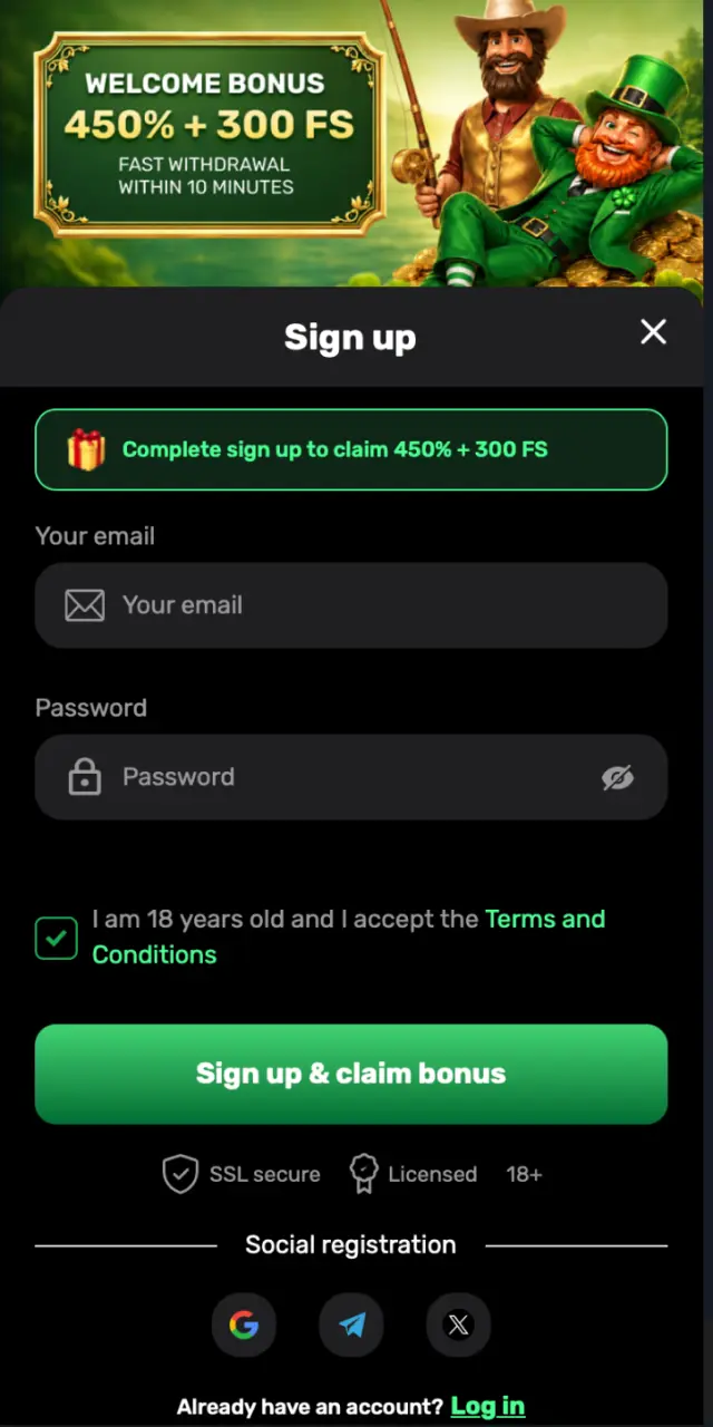 Tap the Visit button and fill in your details on the Patrickspins registration form.