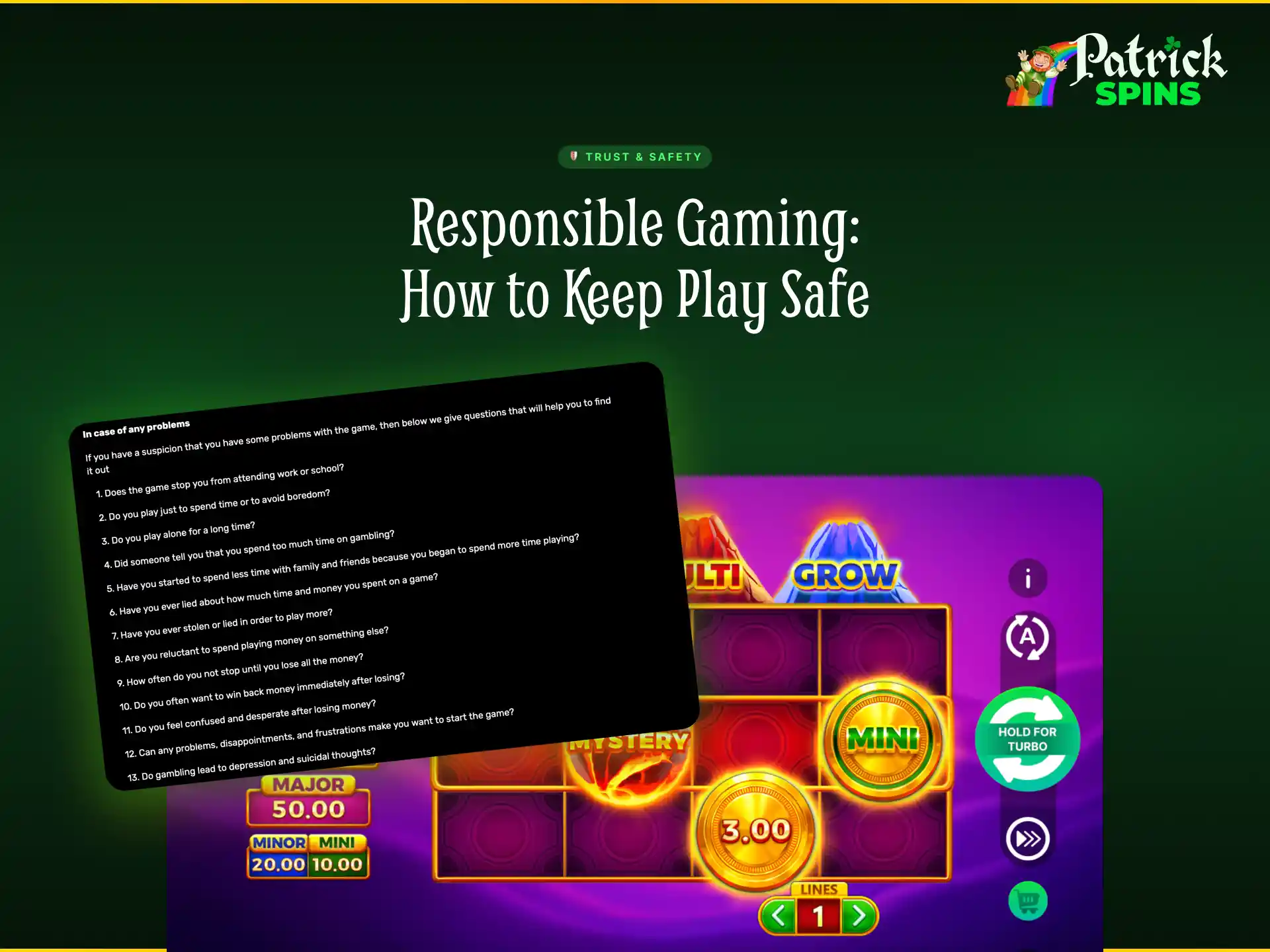 Responsible gaming tools on Patrickspins UK to keep play safe with 3 Coin Volcanoes.