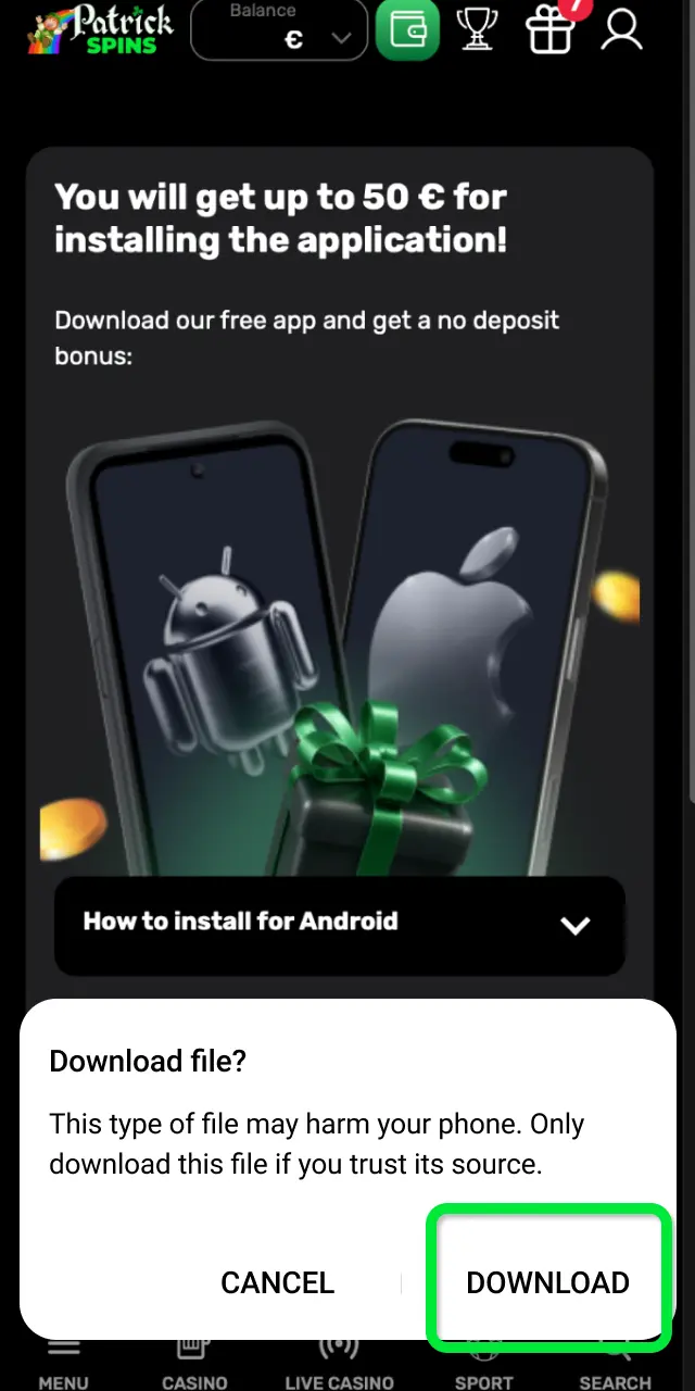 Use the Download APK button below to save the Patrickspins .apk file.