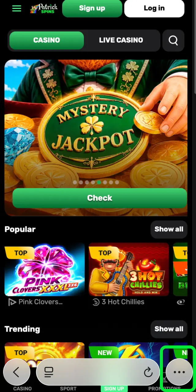 Launch Safari on your iPhone or iPad and visit the Patrickspins website.