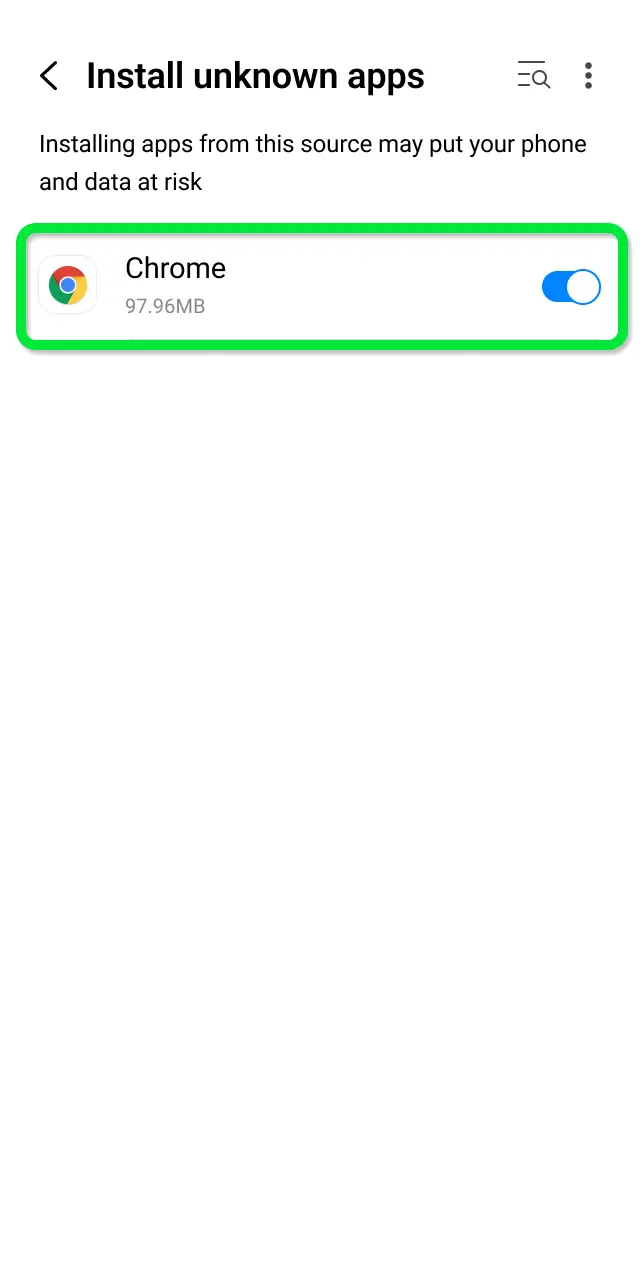 Enable installation of apps from unknown sources on Android for the Patrickspins APK.