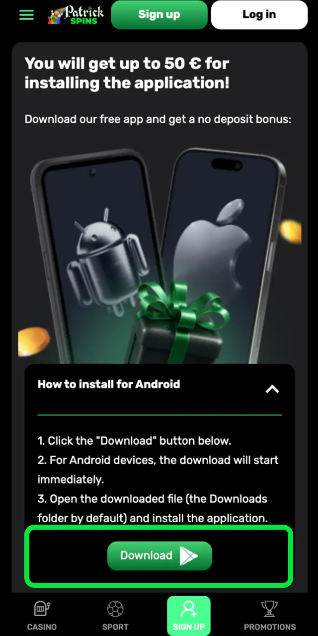 Tap the button below to begin downloading the Patrickspins APK file to your Android.