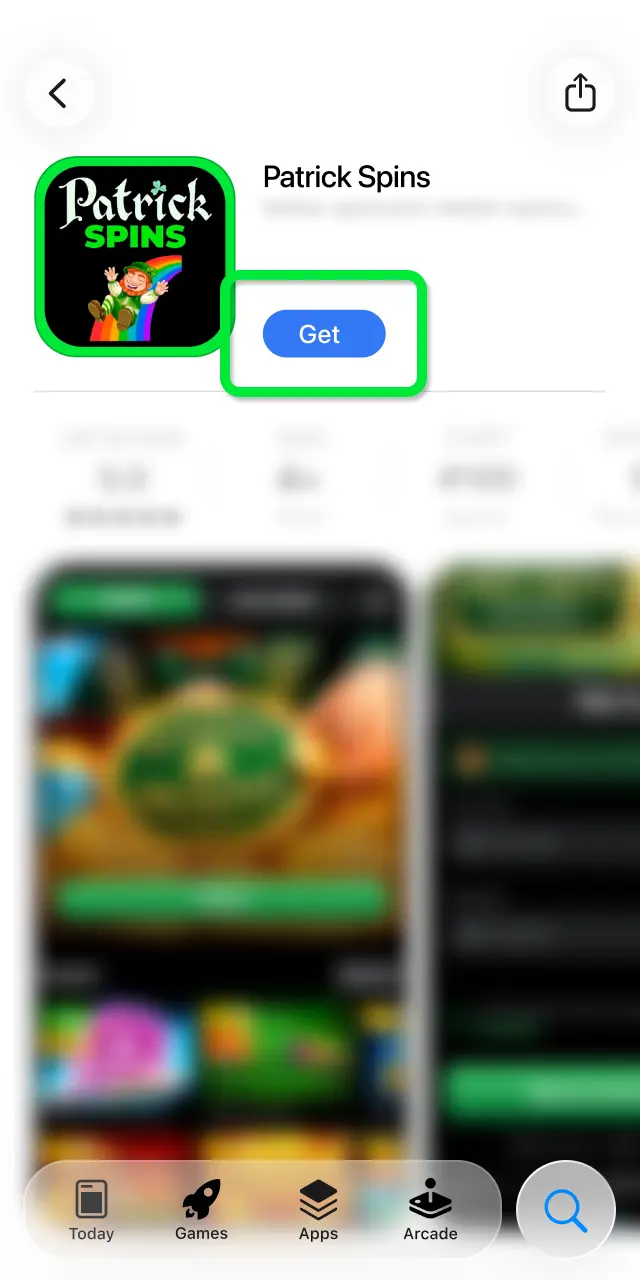 Tap the Get button on the App Store listing for Patrickspins to begin downloading.