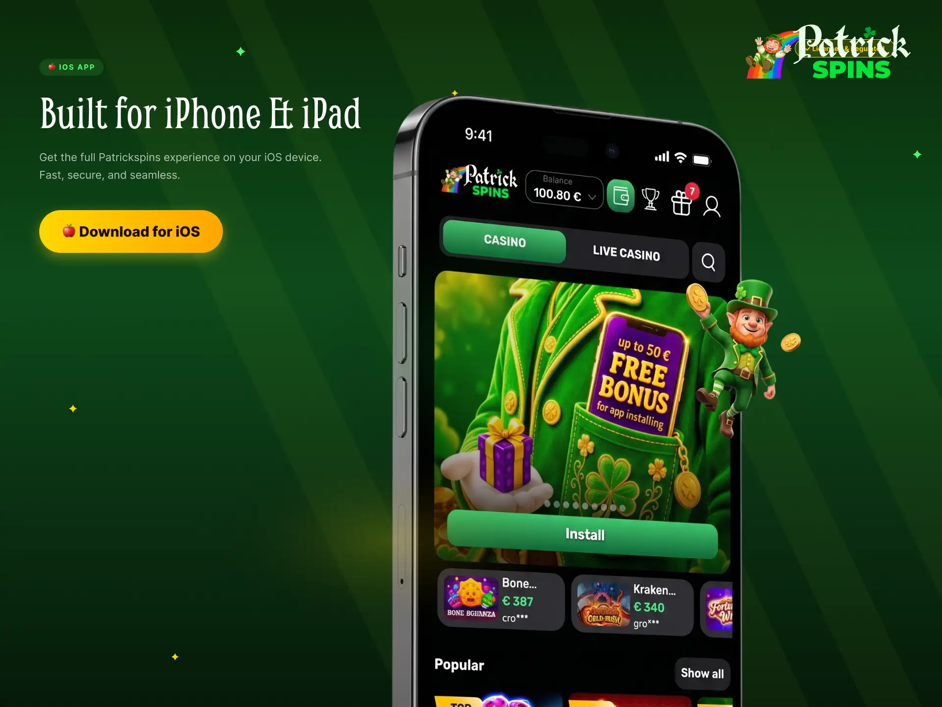 Patrickspins iOS app for betting and casino on iPhone and iPad in the UK.