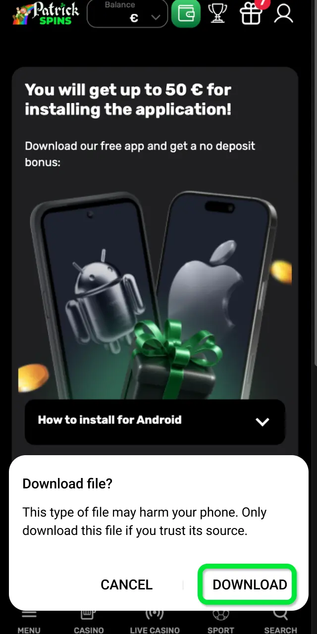 Use the Download APK button on this page to begin downloading the Patrickspins .apk file.