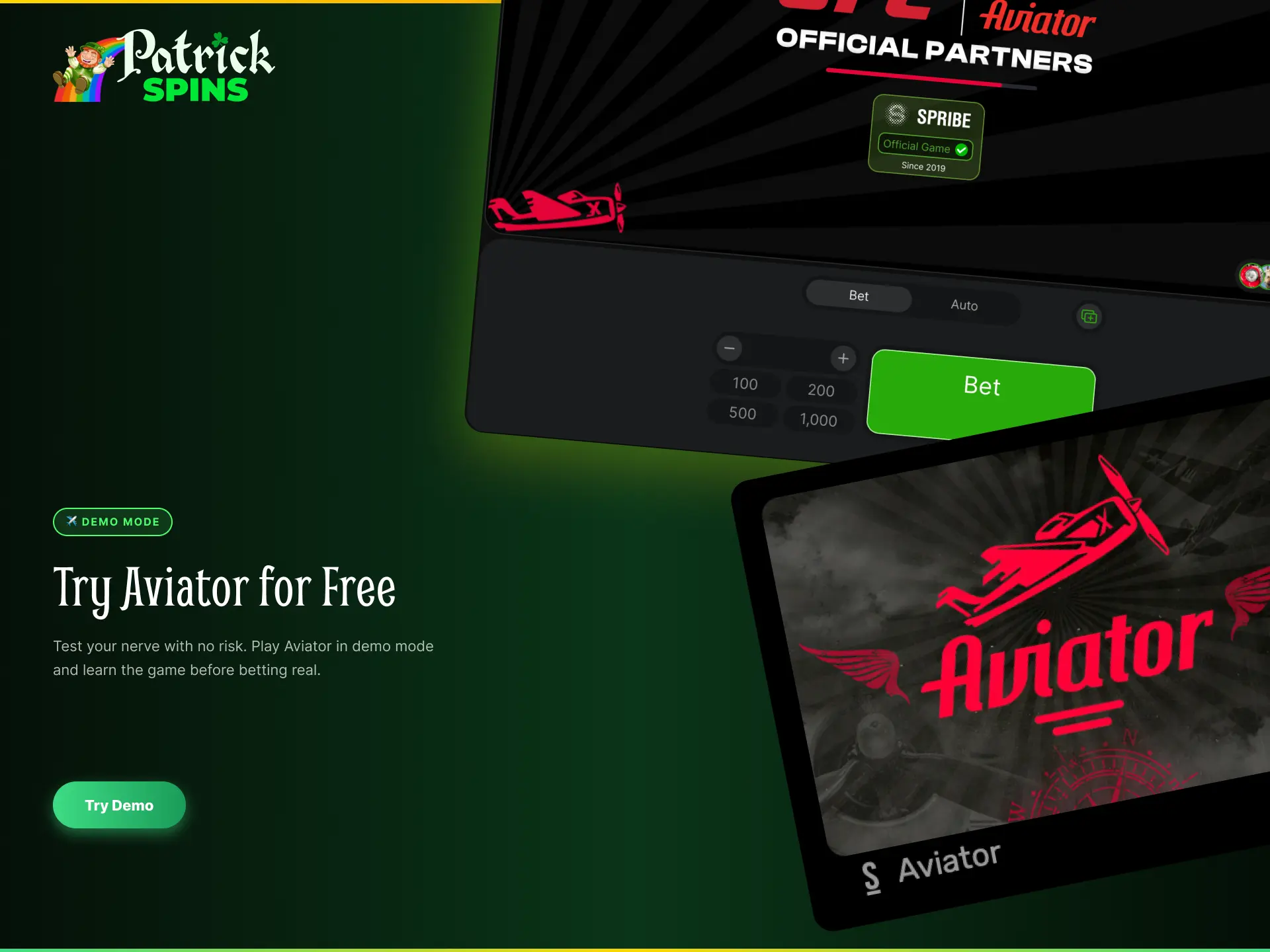 Try Aviator demo mode on Patrickspins UK to play for free without risk.