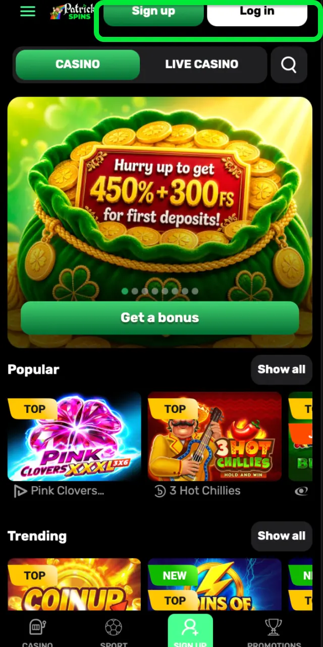 Tap the Visit button on this page and complete the Patrickspins registration form.