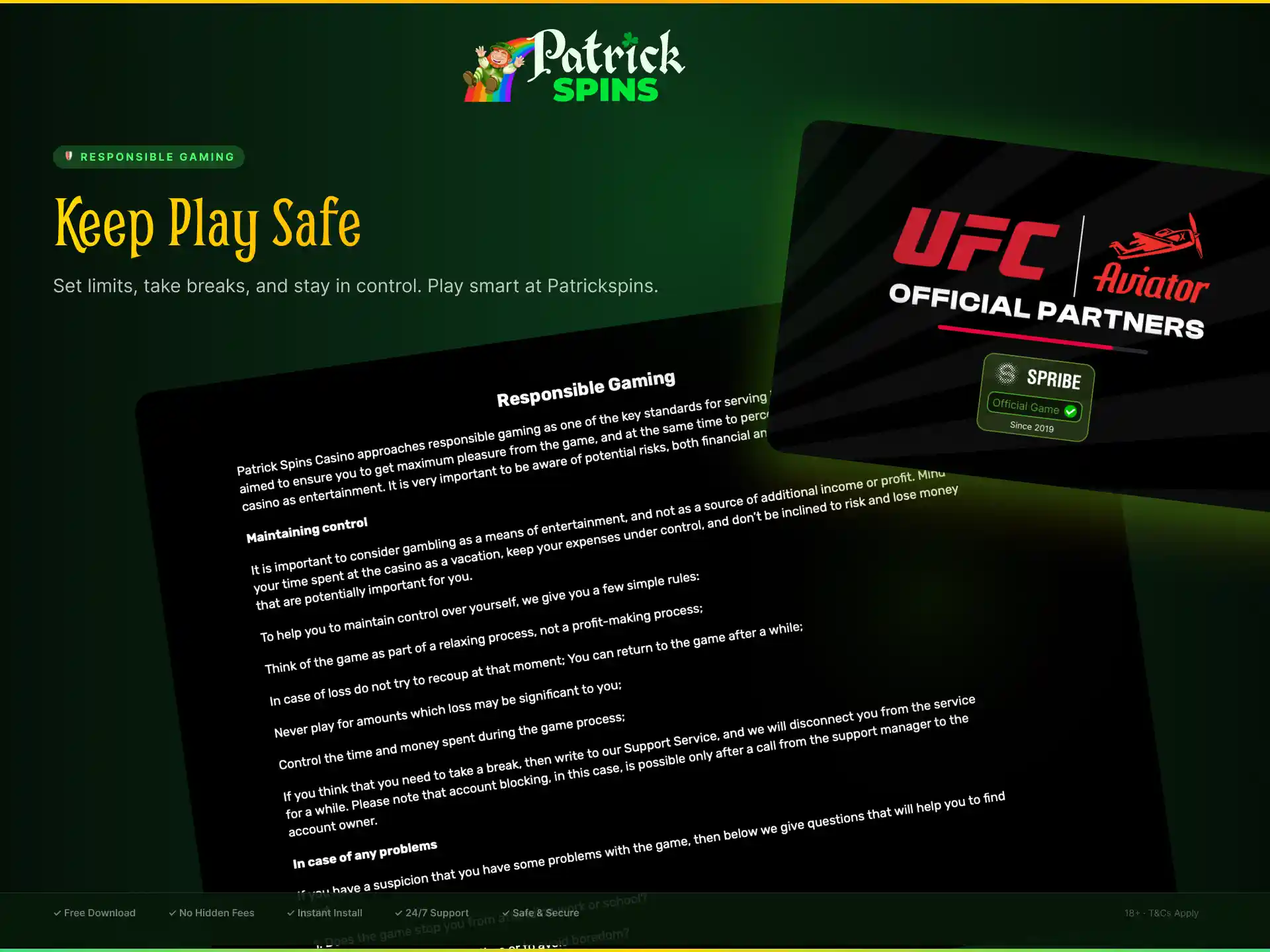 Responsible gaming tools on Patrickspins UK to keep play safe with Aviator.