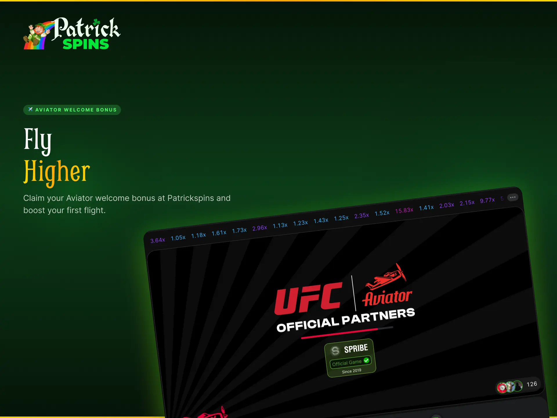 Aviator welcome bonus on Patrickspins UK with extra funds for new players.