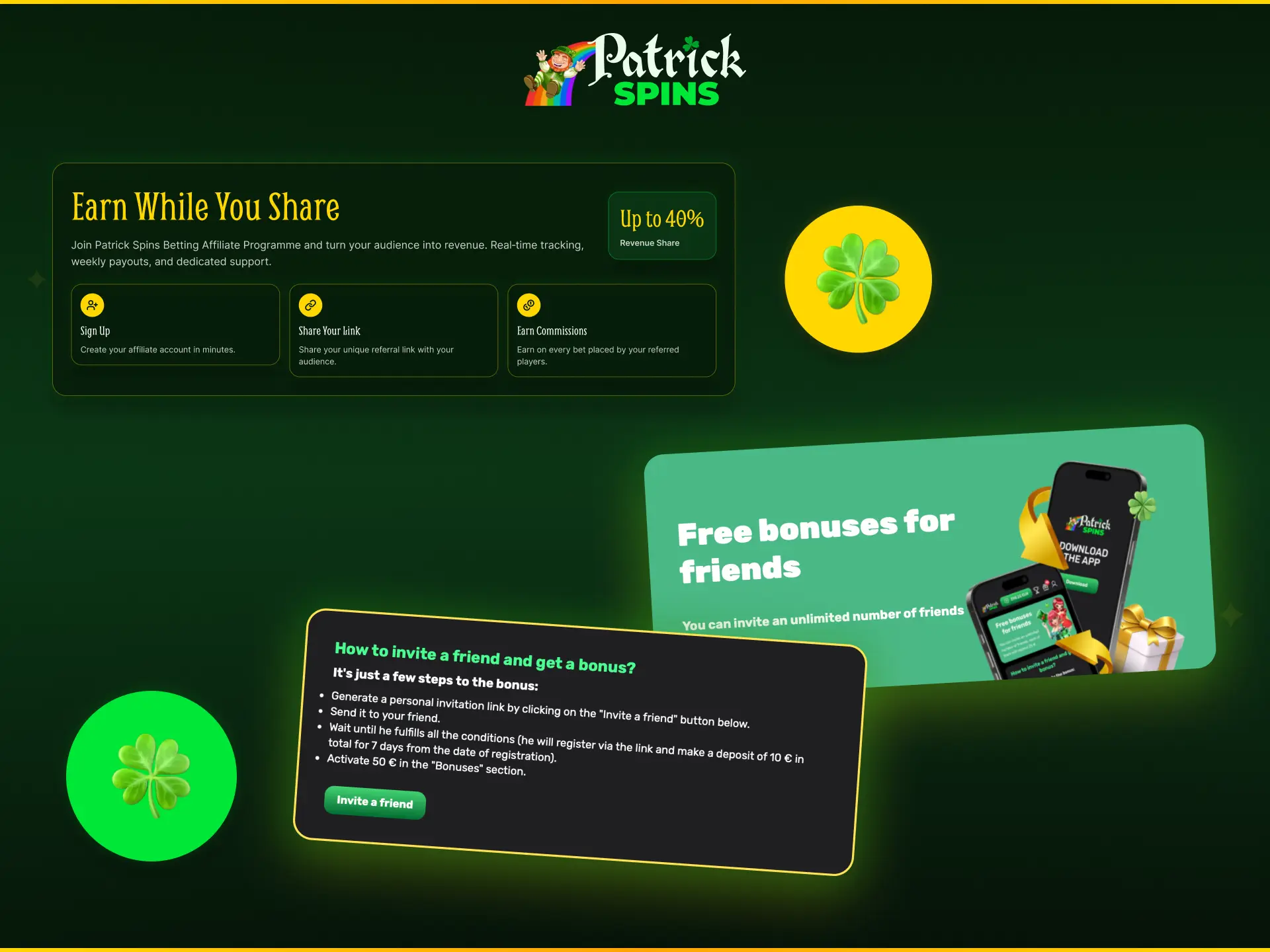 Affiliate programme at Patrickspins UK to earn commissions by referring new players.