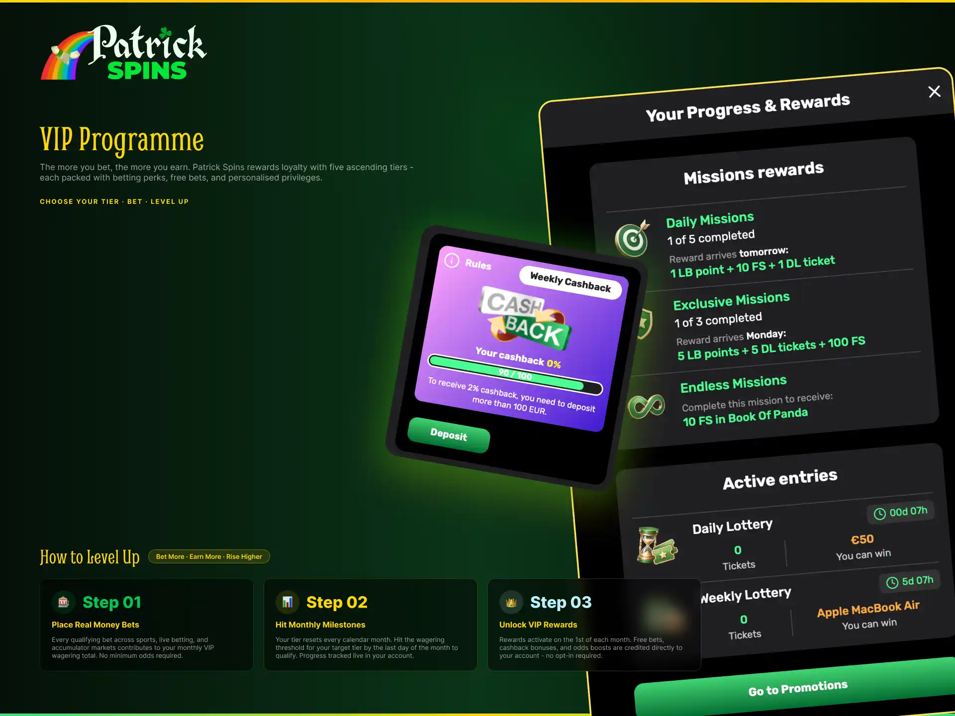 VIP programme at Patrickspins UK with exclusive rewards for loyal bettors.