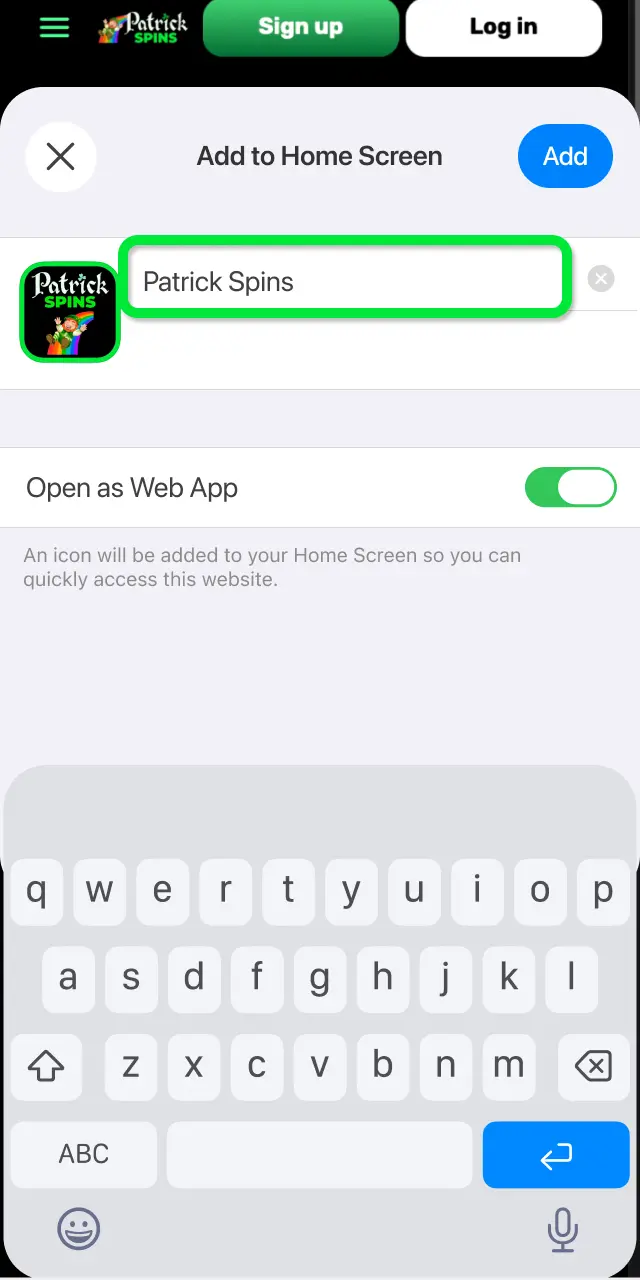 Tap Add to confirm the Patrickspins shortcut and start playing Burning Hot.
