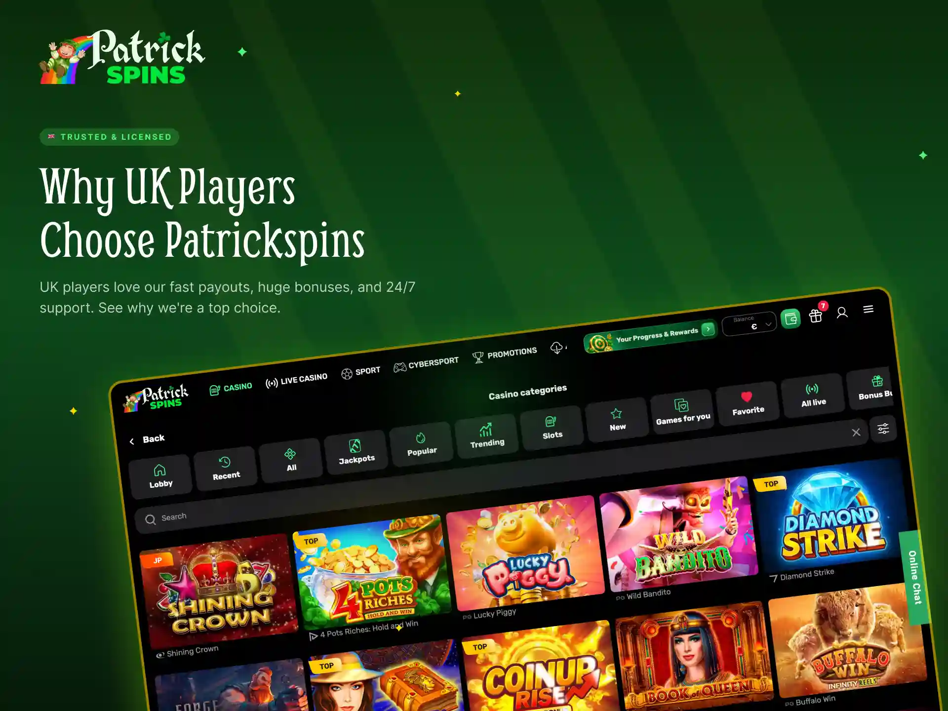 Reasons why UK players choose Patrickspins for online casino and sports betting.