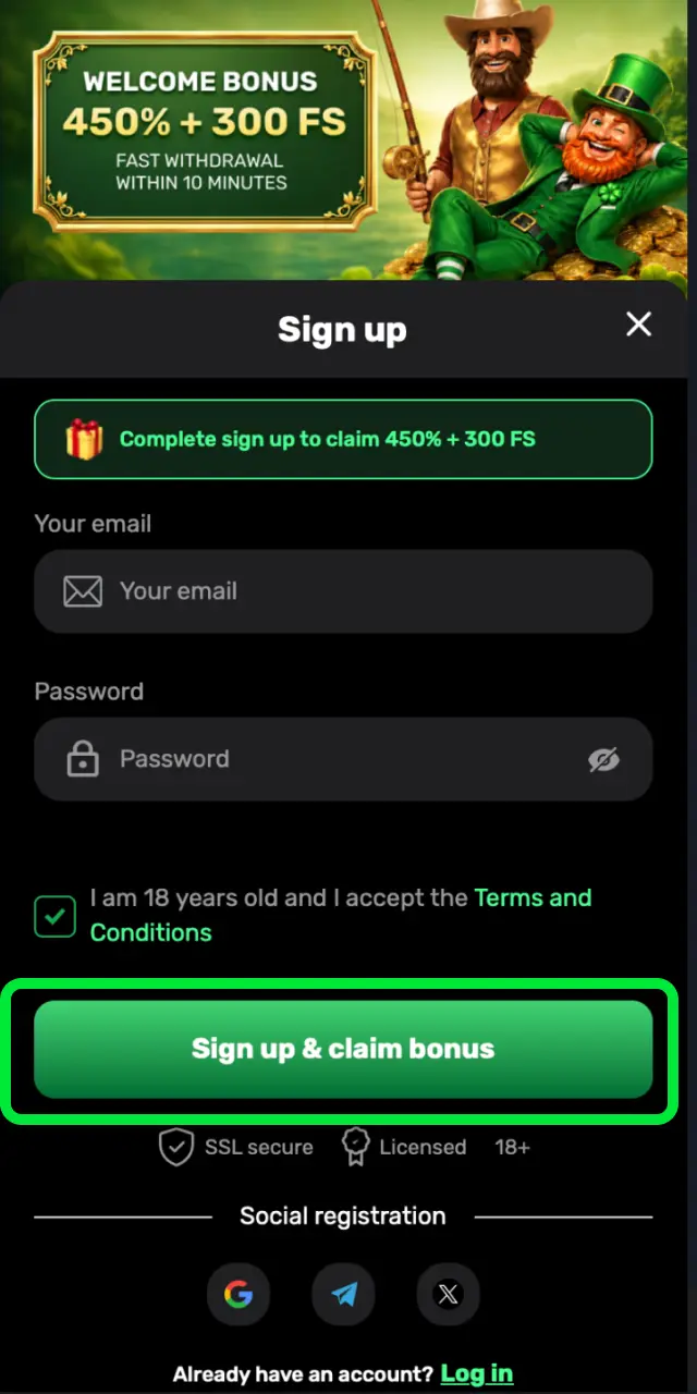 Tap the Visit button on this page and complete the Patrickspins registration form.