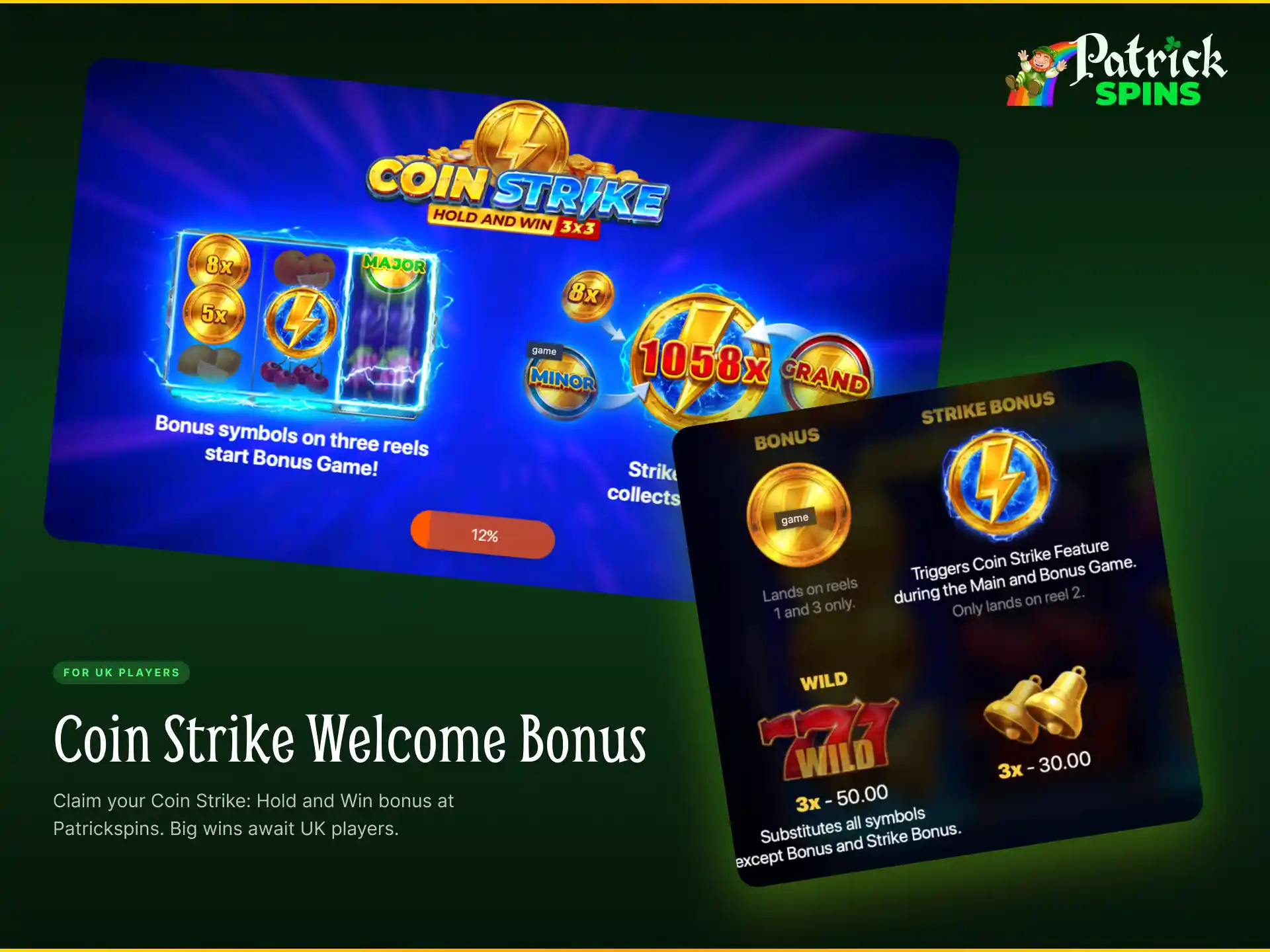 Coin Strike: Hold and Win welcome bonus for UK players on Patrickspins.