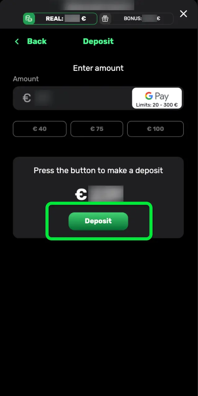 Review and confirm your Patrickspins deposit to credit funds to your account.