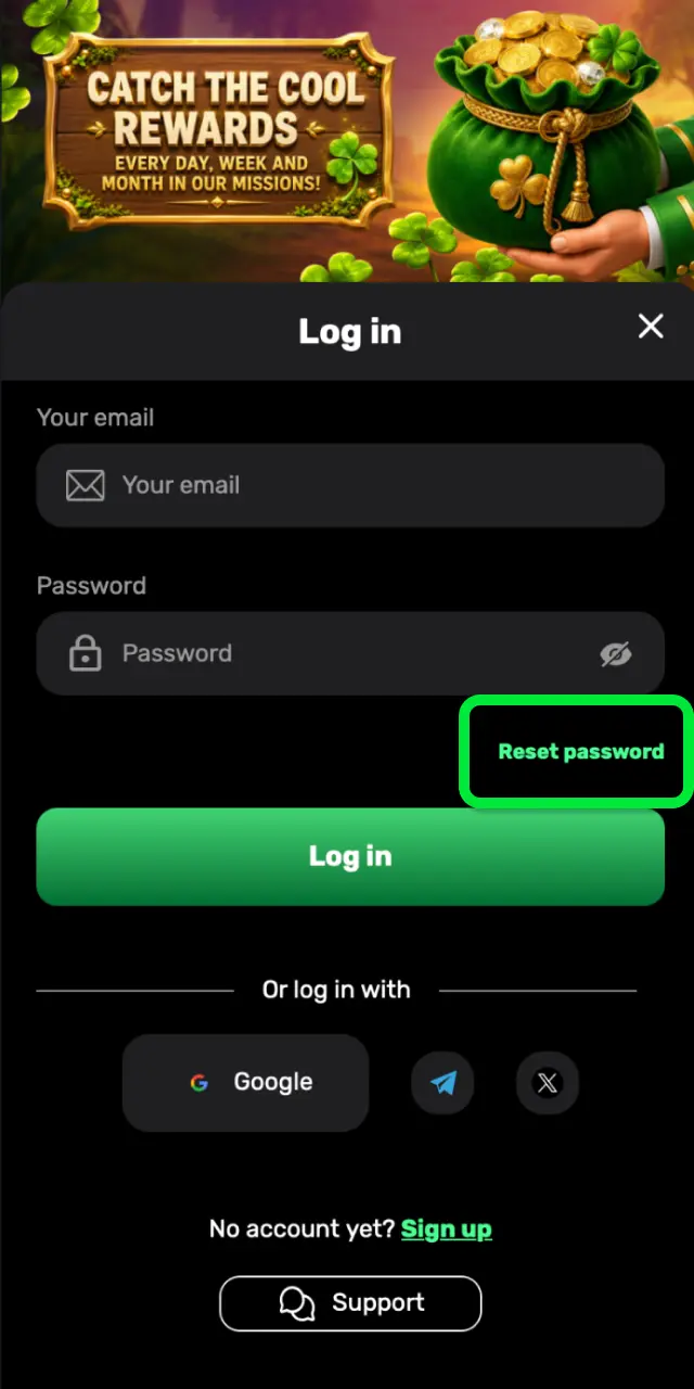 Click the Forgot Password link on the Patrickspins login screen below the password field.