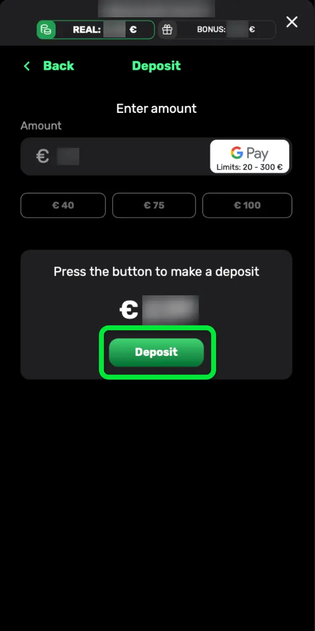 Review and confirm your Patrickspins deposit to credit funds to your account.