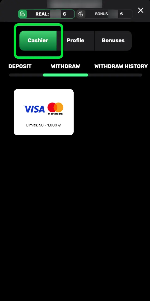 Navigate to the cashier or banking section from your Patrickspins account dashboard.