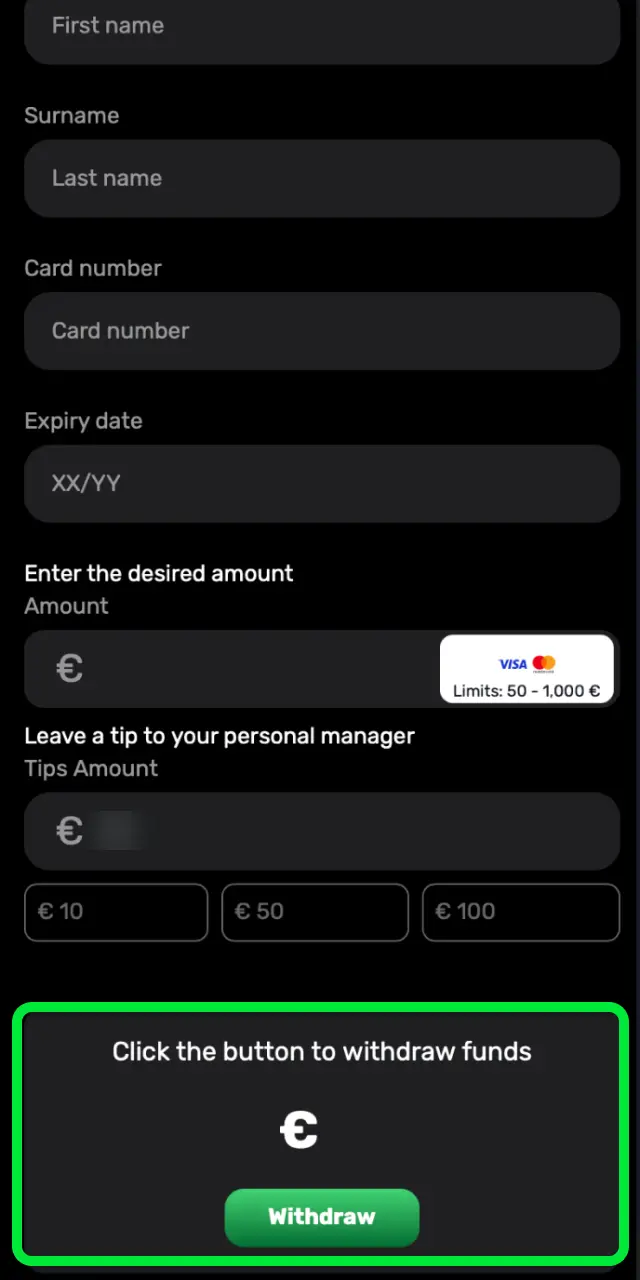 Review and submit your Patrickspins withdrawal request to receive your funds.
