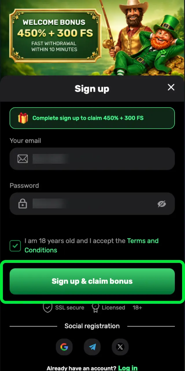 Submit the Patrickspins registration form and access games, sports betting, and bonuses.