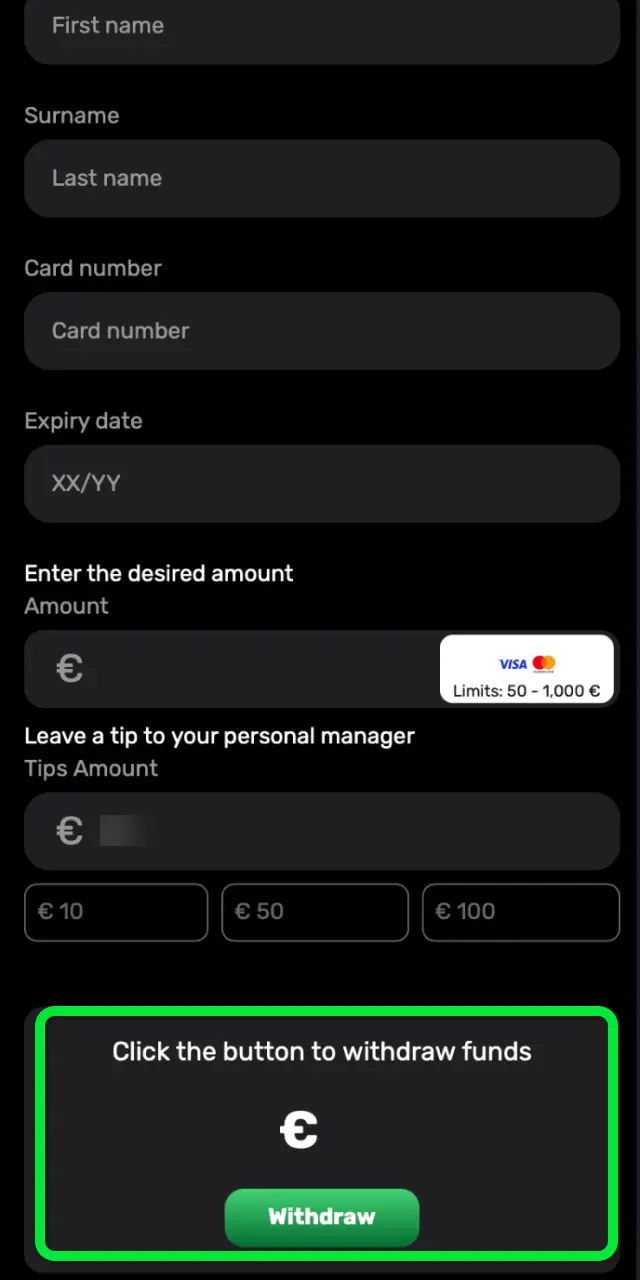 Review and submit your Patrickspins withdrawal request to receive your funds.
